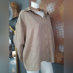 Zara Suede Effect Oversized Button Down Shirt